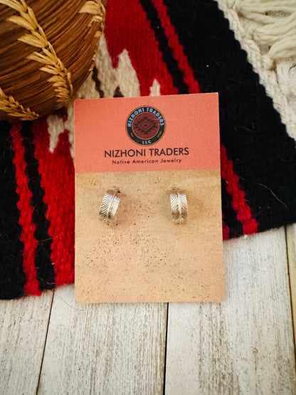 Navajo Sterling Silver Hoop Feather Earrings