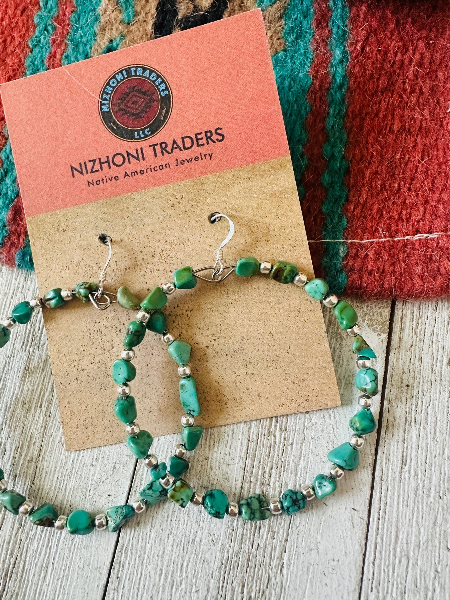 Navajo Turquoise & Sterling Silver Dangle Hoop Earrings