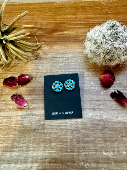 Cluster Flower Stud Blue Turquoise Earrings