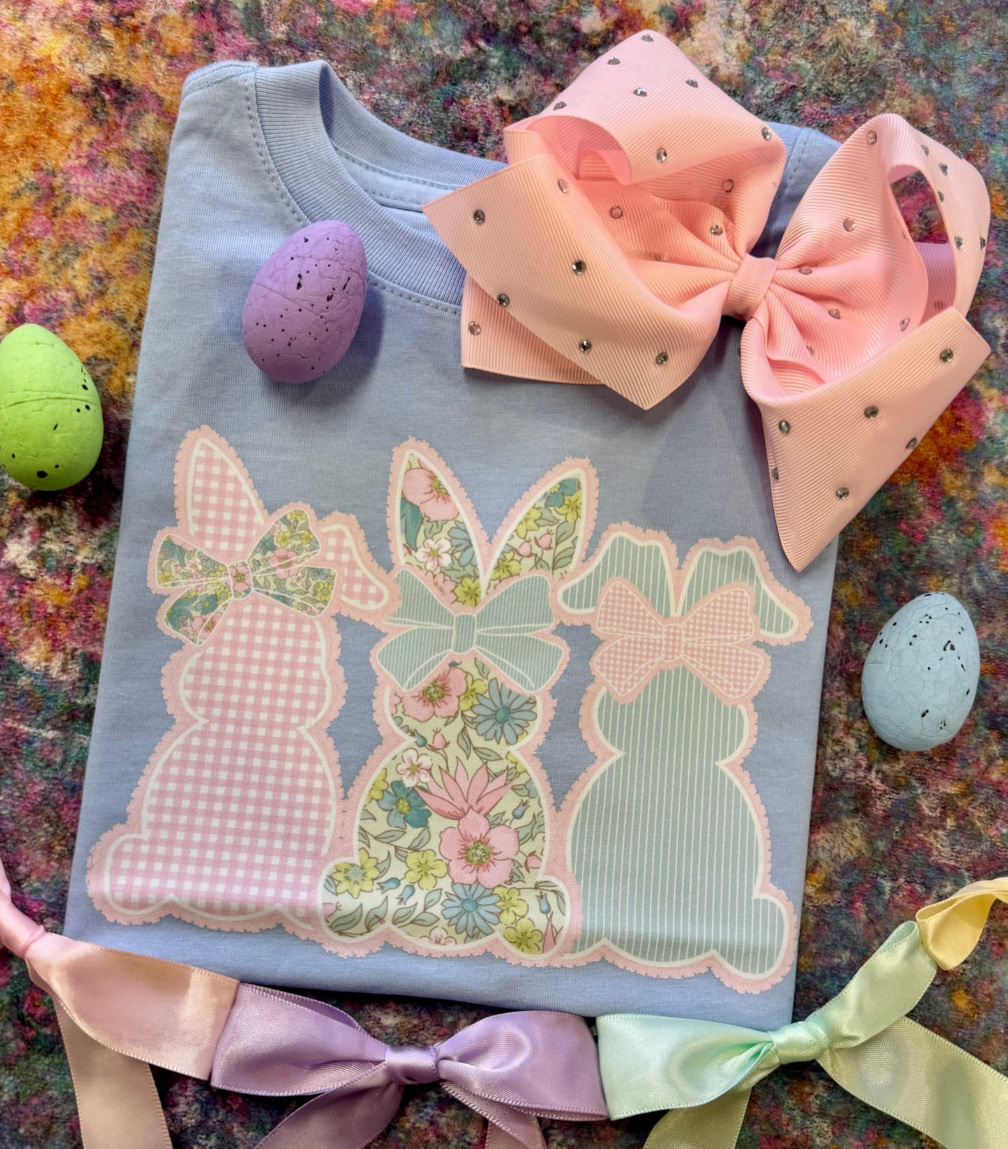 Gingham Floral Stripe Bunny Trio Tee