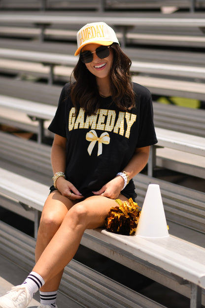 Gold Game Day Gingham Bow Tee
