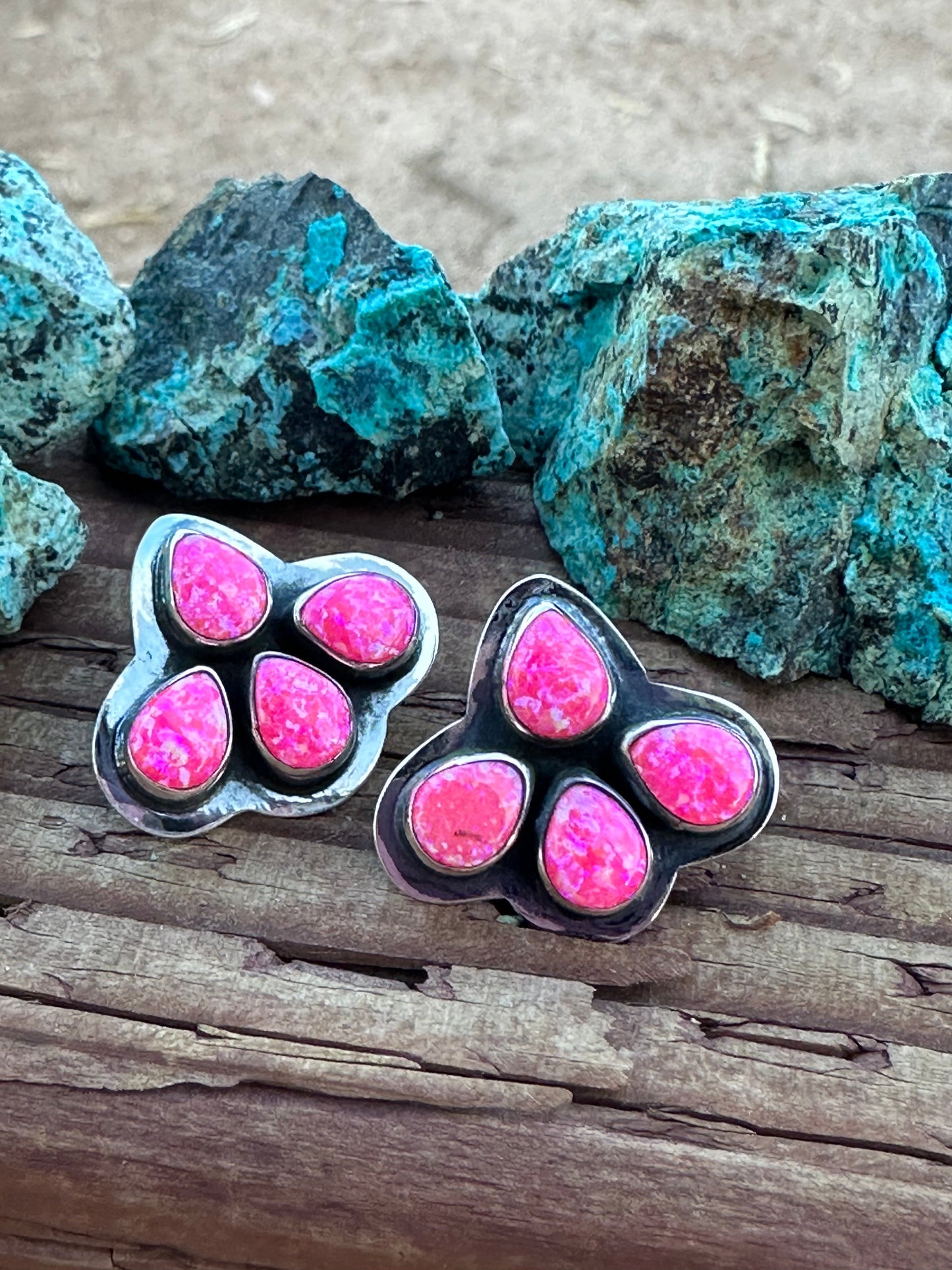 Handmade The Sunny Hot Pink Opal Sterling Silver Post Earrings