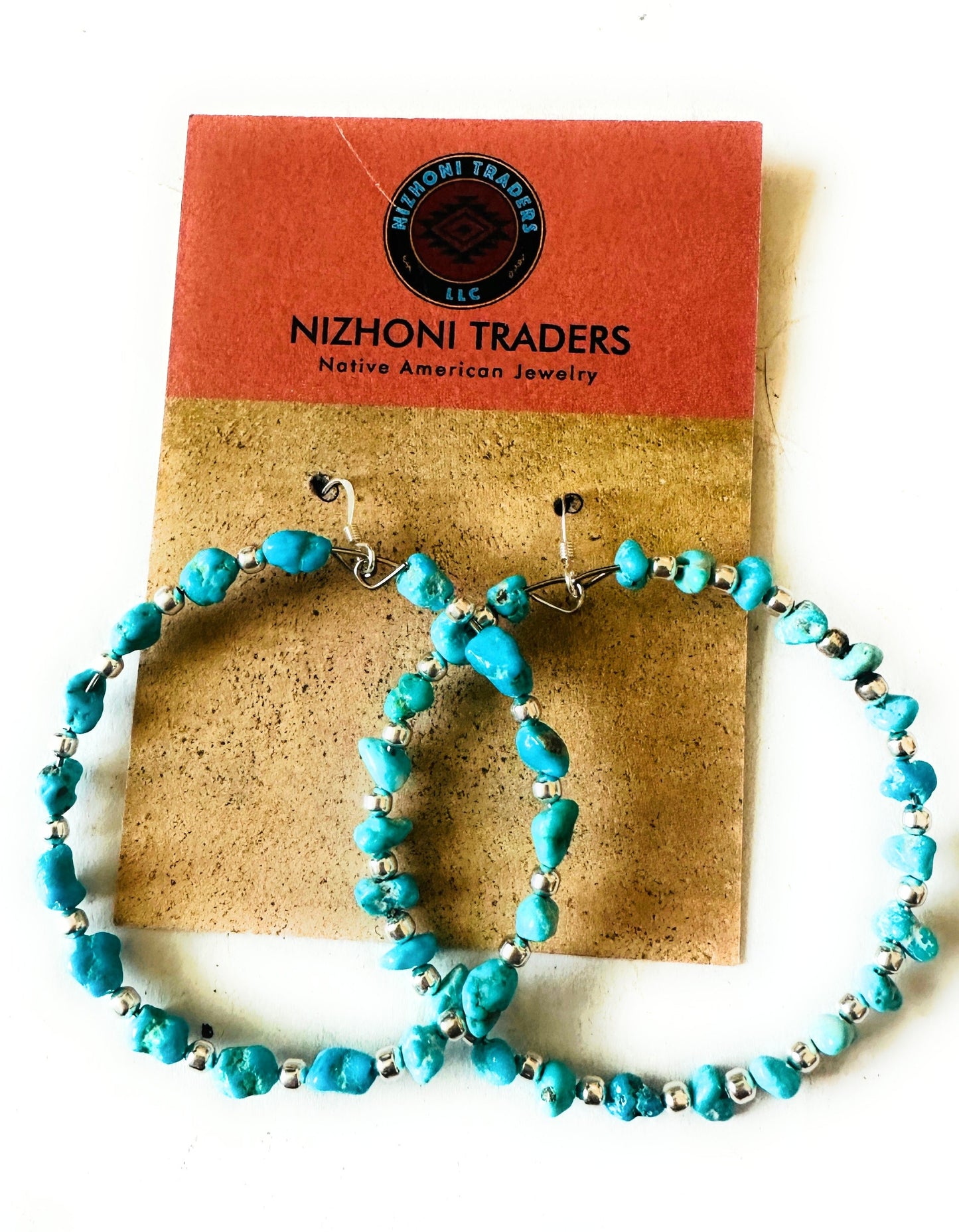 Navajo Turquoise & Sterling Silver Dangle Hoop Earrings