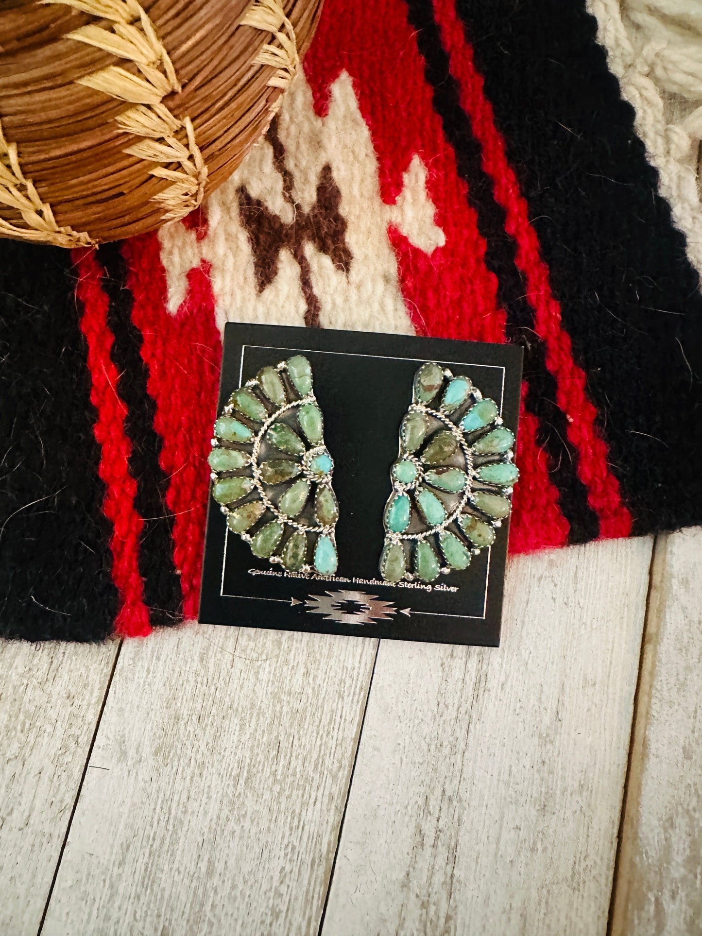 Navajo Sterling Silver & Royston Turquoise Cluster Post Earrings