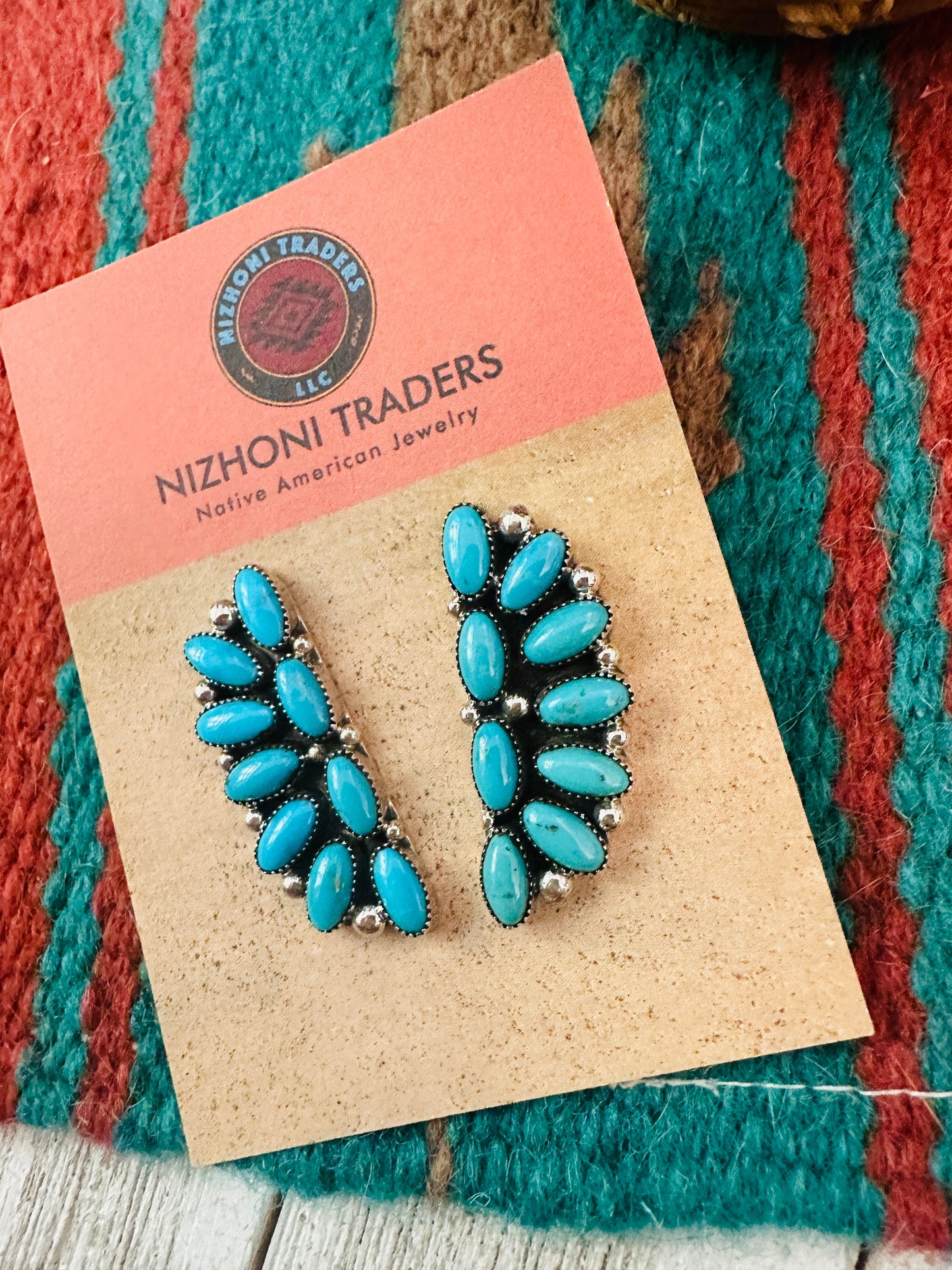 Navajo Sleeping Beauty Turquoise and Sterling Silver Cluster Earrings