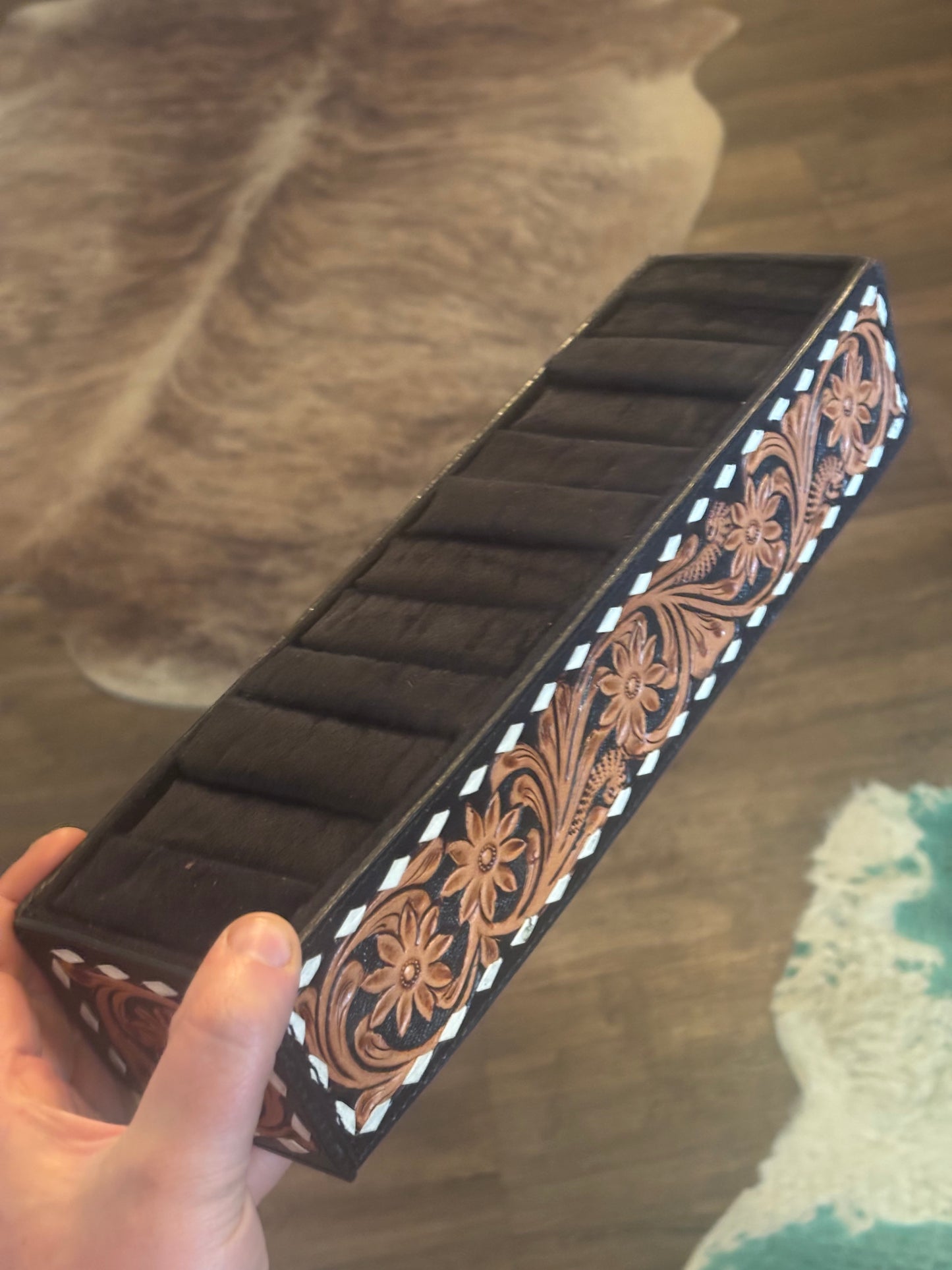 Velvet and Leather Tooled Jewelry Holder- 2 colors!
