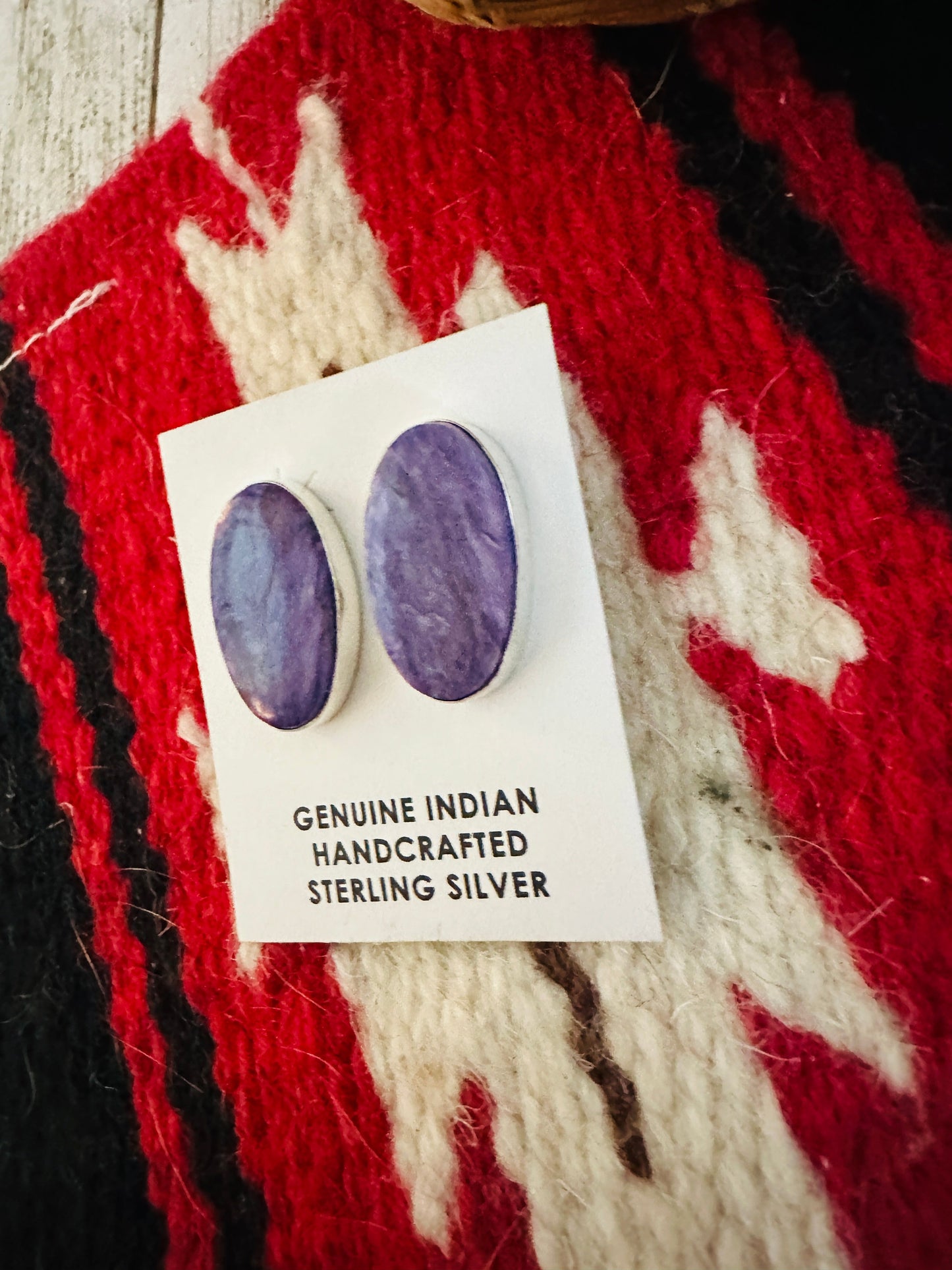 Navajo Sterling Silver And Charoite Stud Earrings