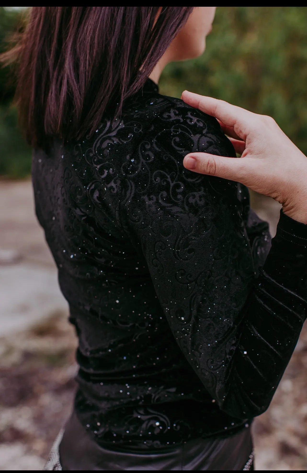 Tooled Leather Velvet Mesh Top