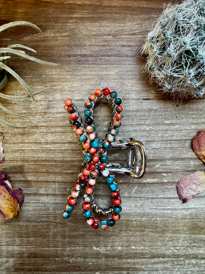 Orange & Turquoise bow hair clips