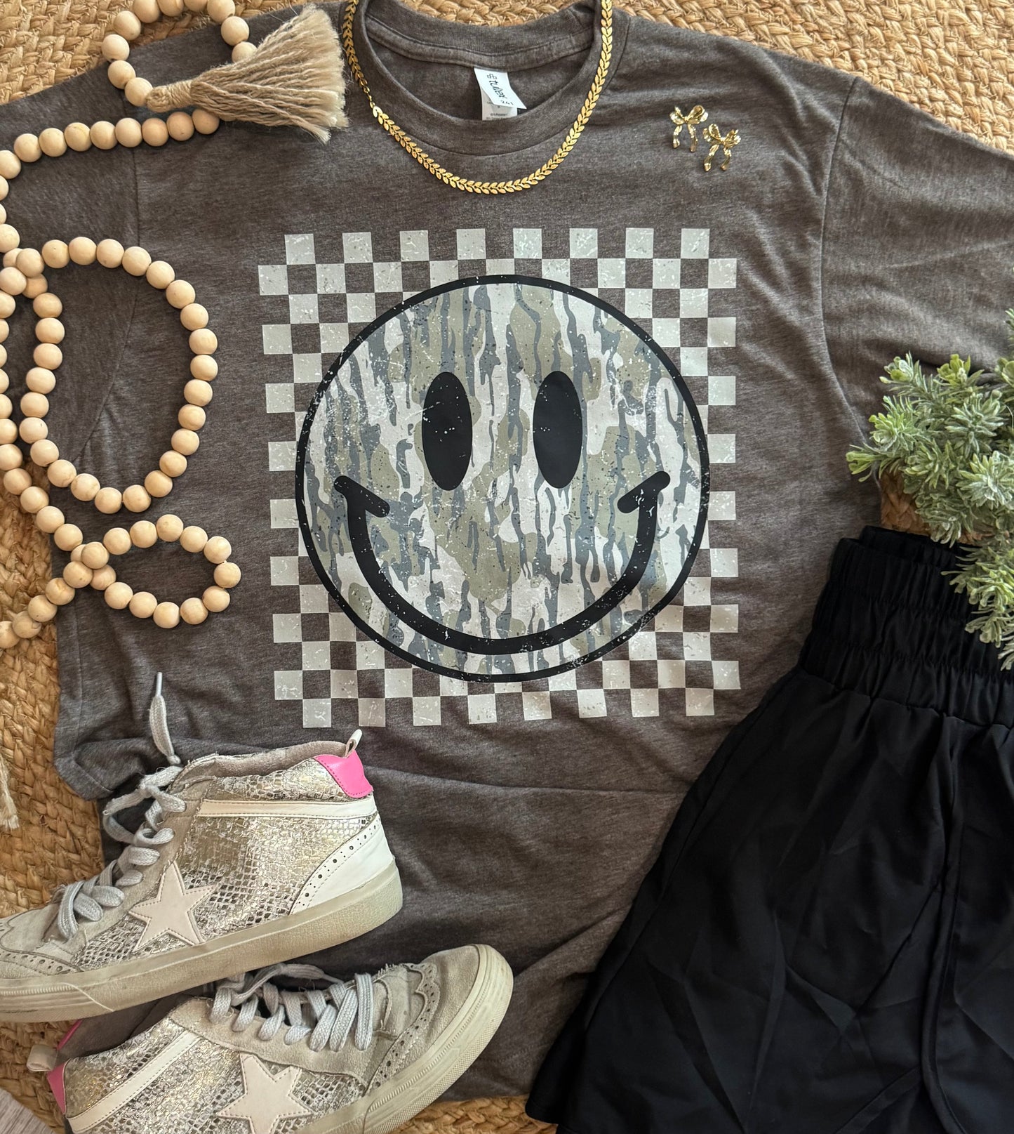 Camo Checkered Smiley Tee