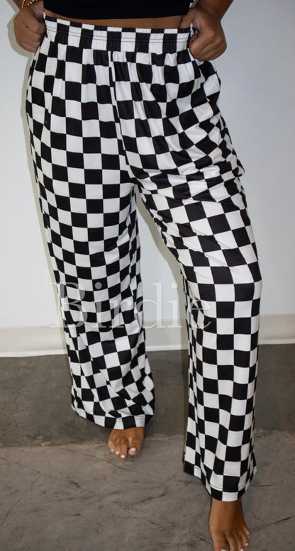BIRDIE Black & White Checkered Pants