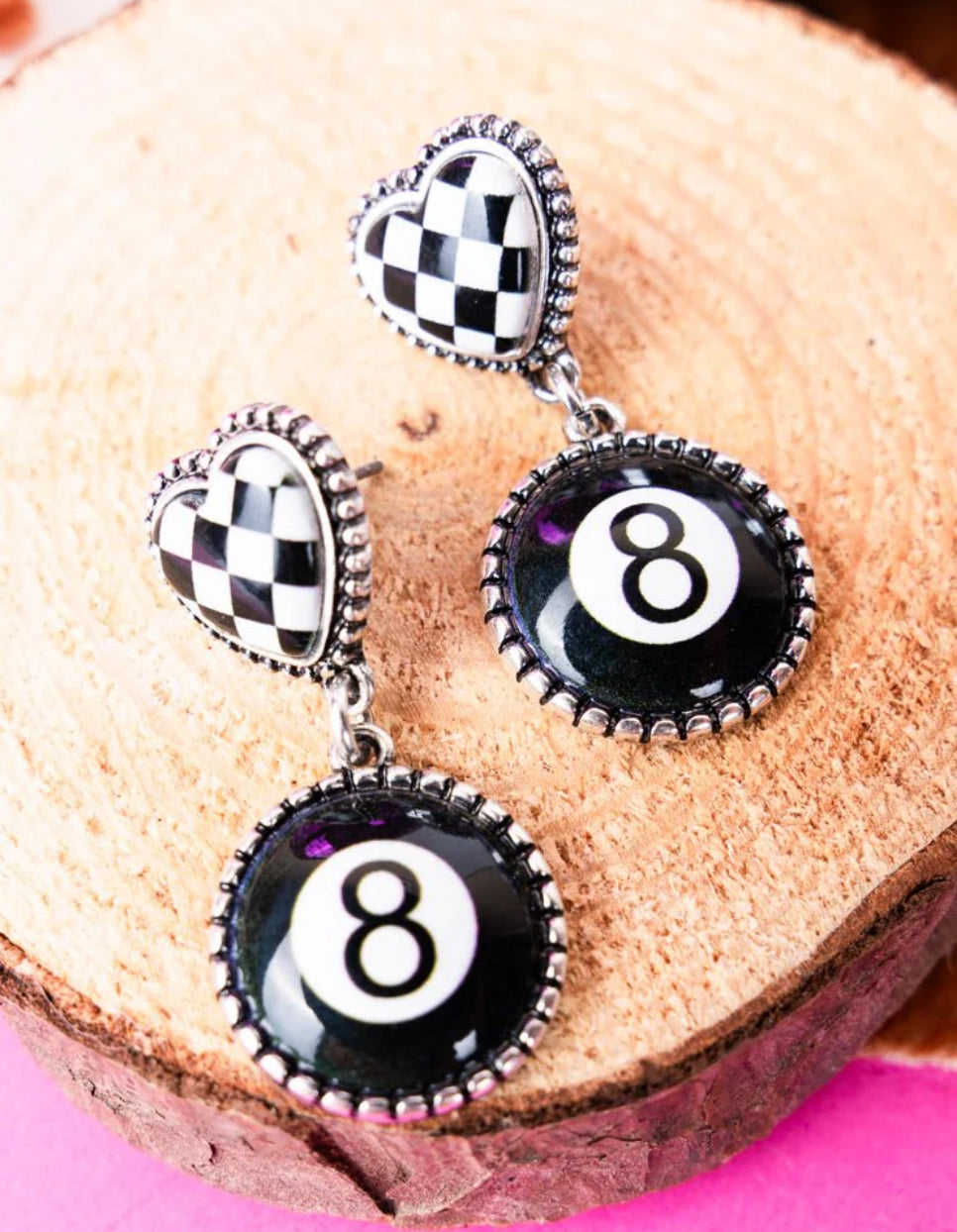 HEART OF THE 8-BALL SILVERTONE EARRINGS