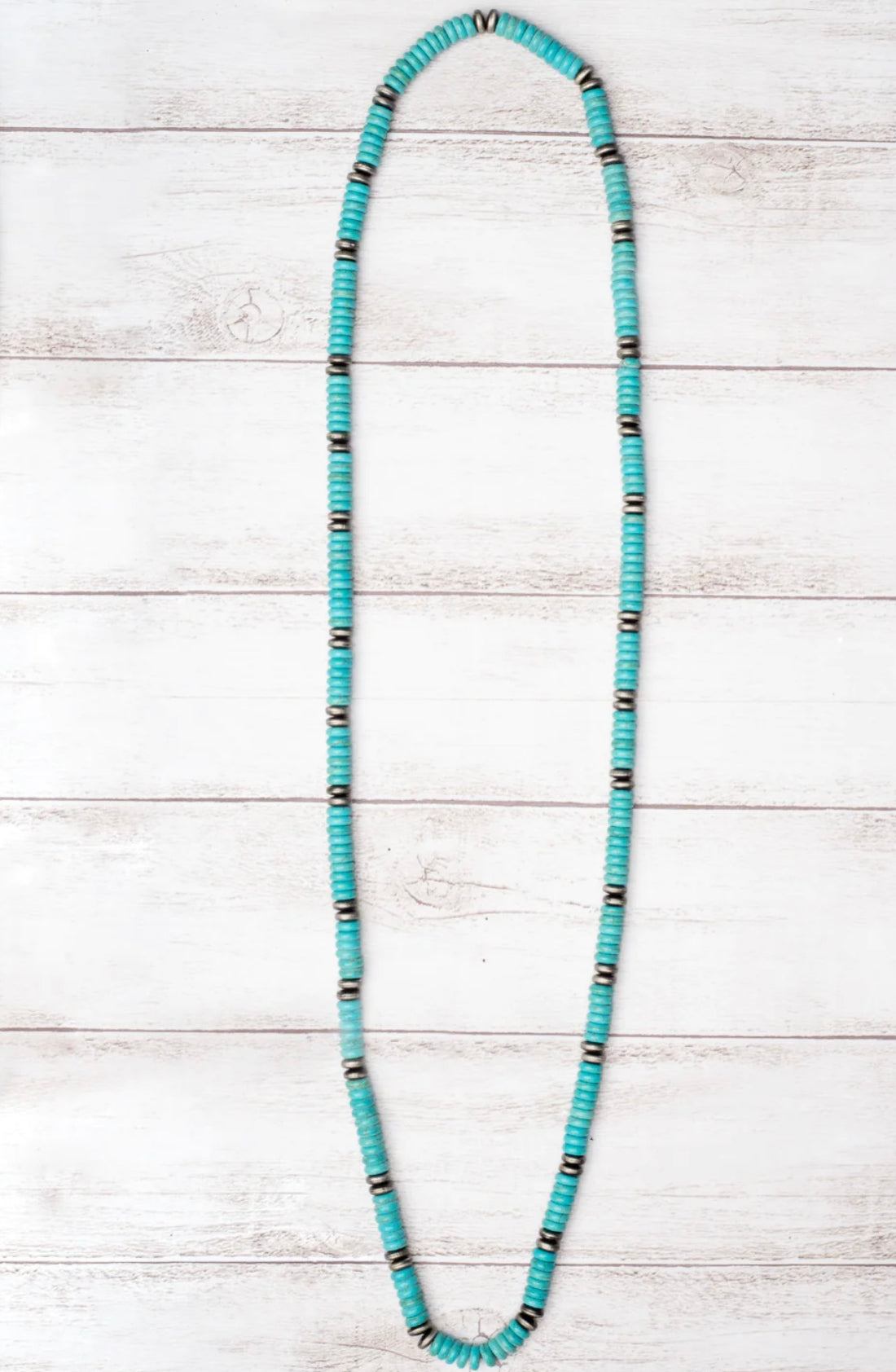 PUT ON YOUR TURQUOISE AND HANDLE IT COWGIRL FLAT TURQUOISE SHELL BEADS NECKLACE