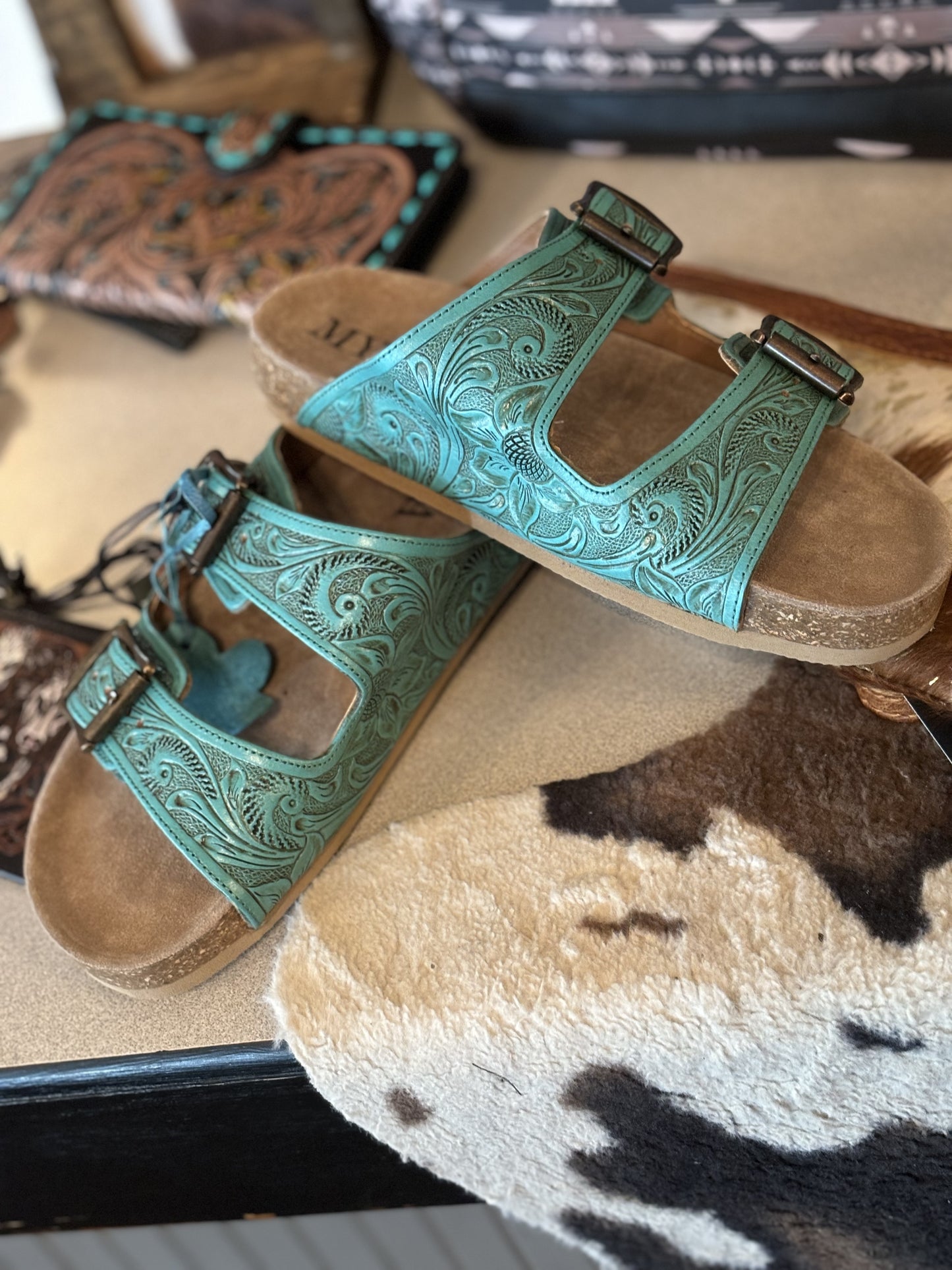 Aurora Mia Turquoise Hand Tooled Sandal