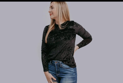 Tooled Leather Velvet Mesh Top