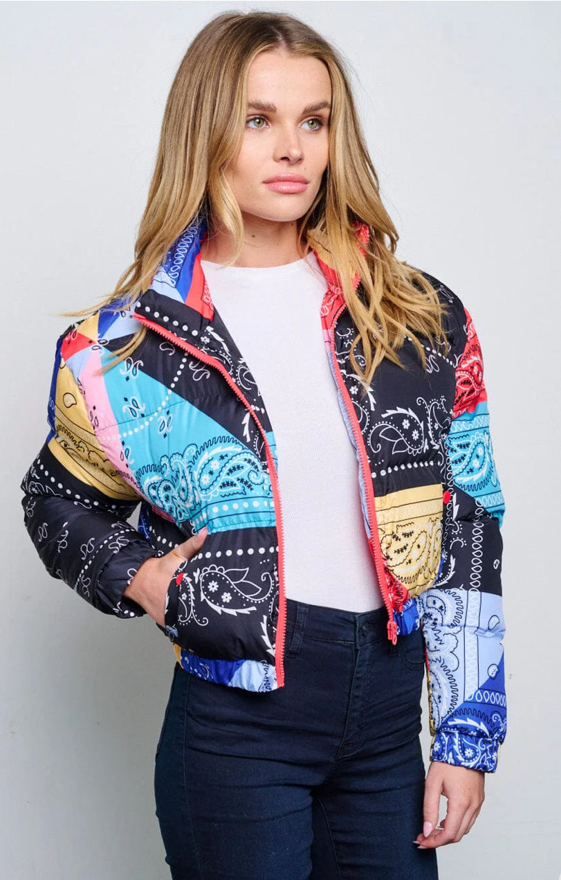 The Loxlee Paisley Cropped Puffer Jacket