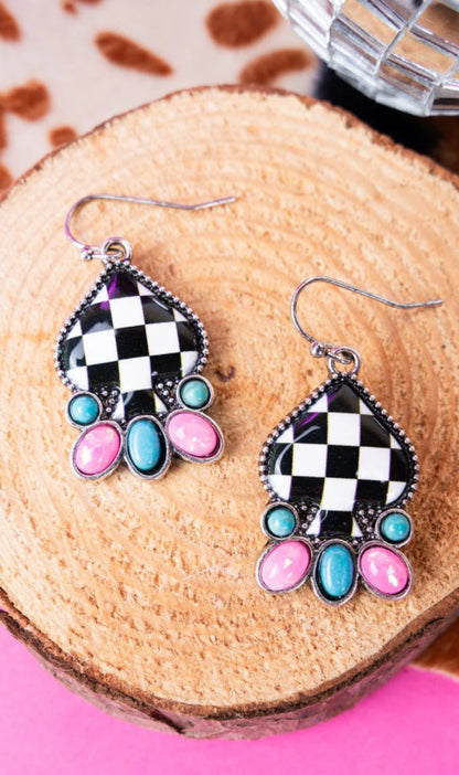 COLORFUL SPADES SILVERTONE EARRINGS