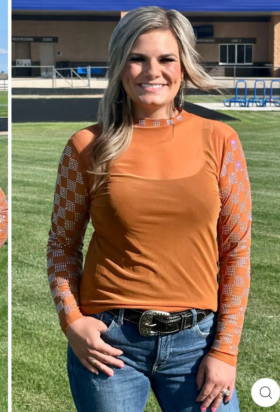 Checked In Burnt Orange Mesh Top