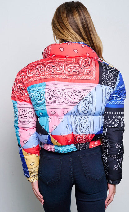 The Loxlee Paisley Cropped Puffer Jacket