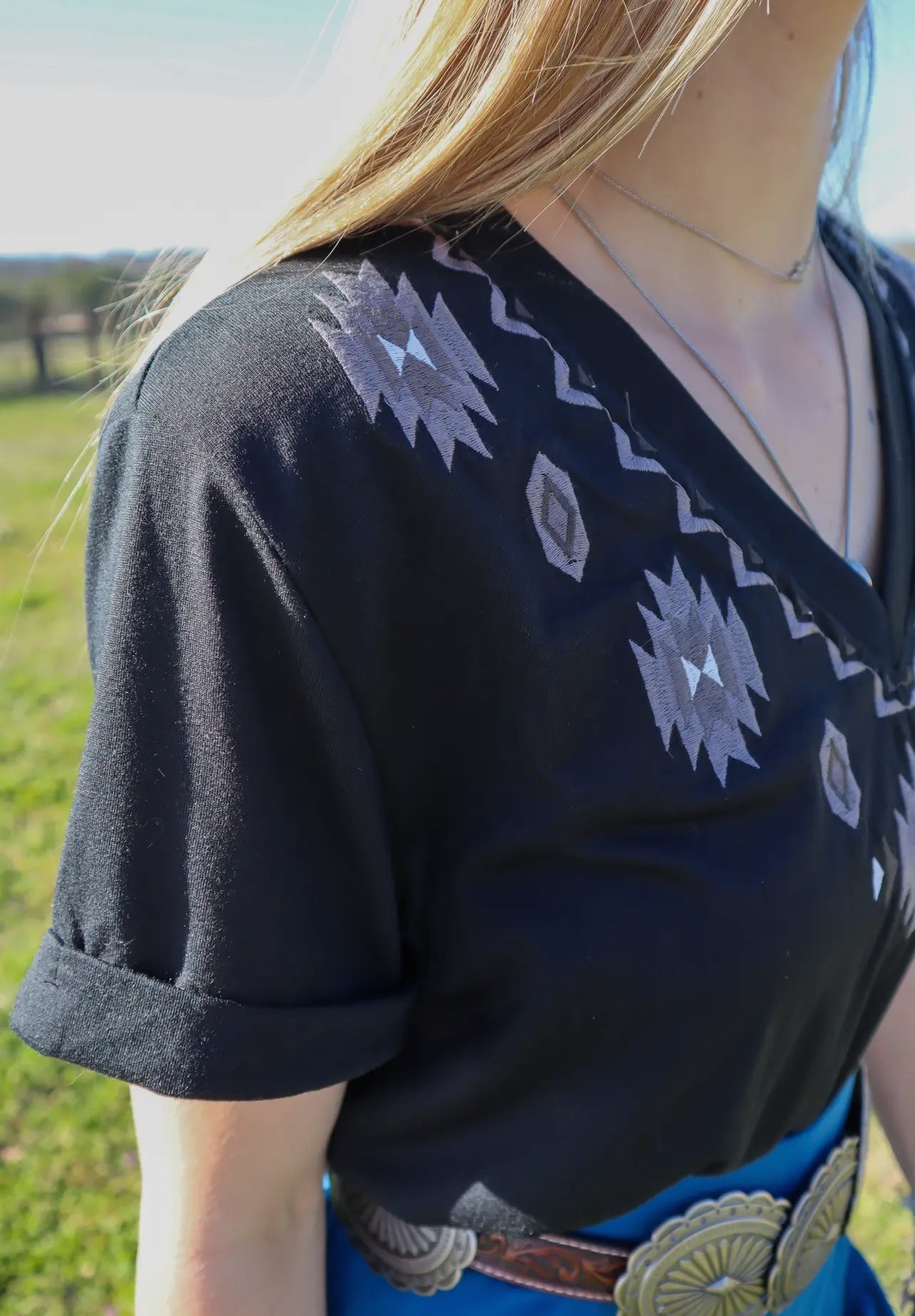 The Battise Tonal Embroidered V-Neck