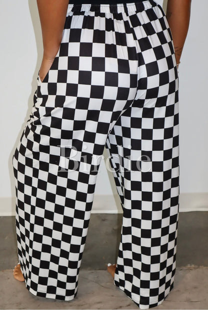 BIRDIE Black & White Checkered Pants
