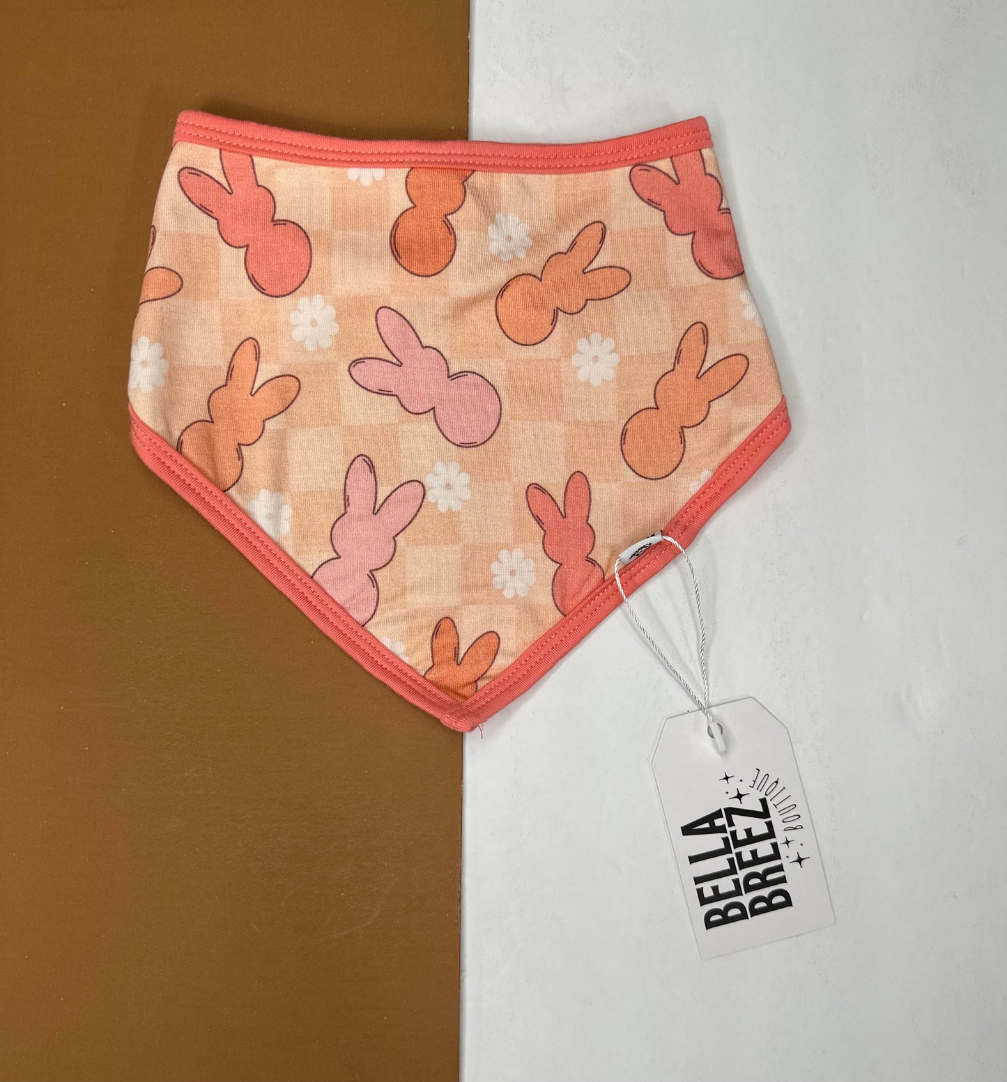 Peach Bunnies Bamboo Bib