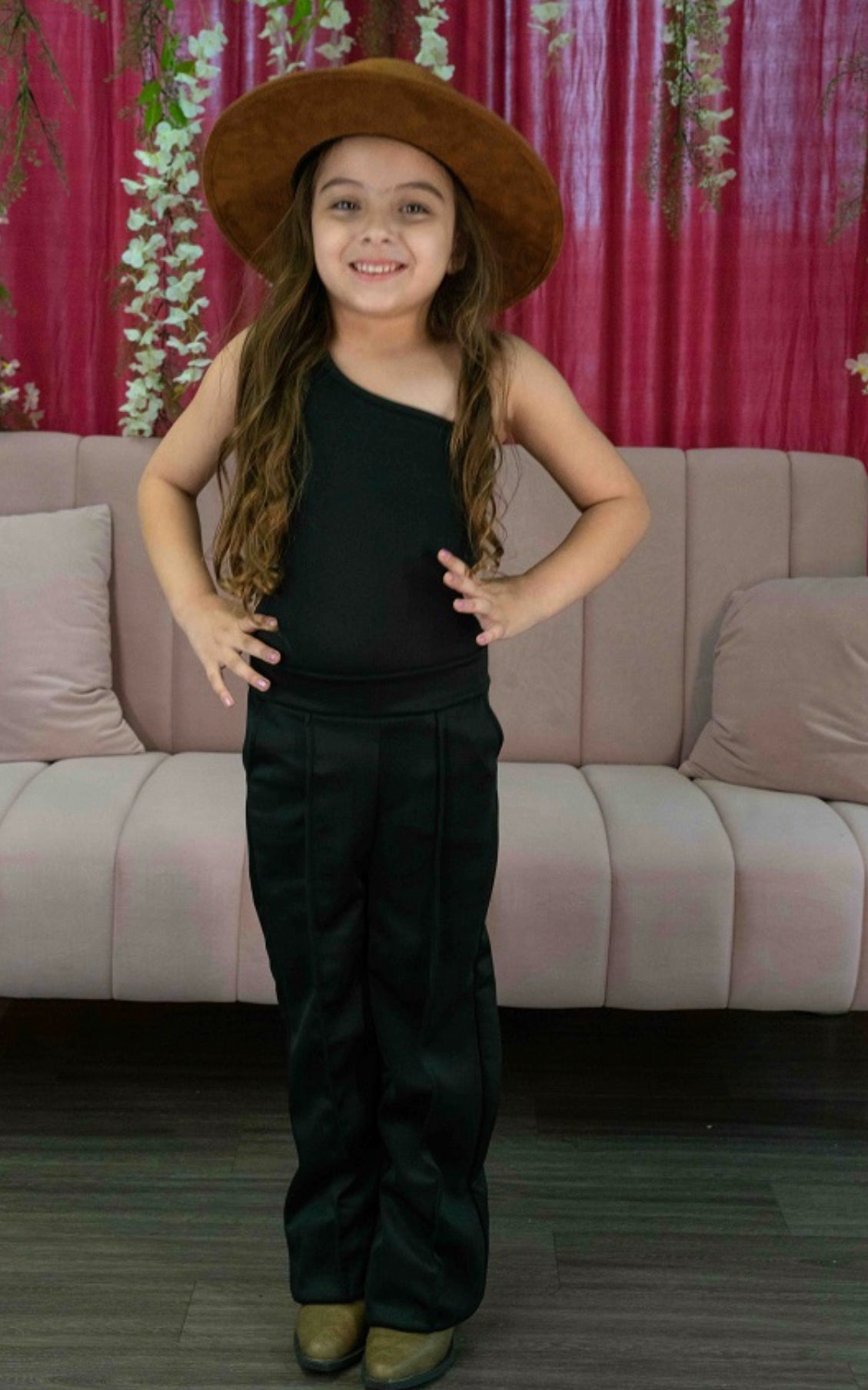 GIRLS BLACK WIDE LEG PANTS