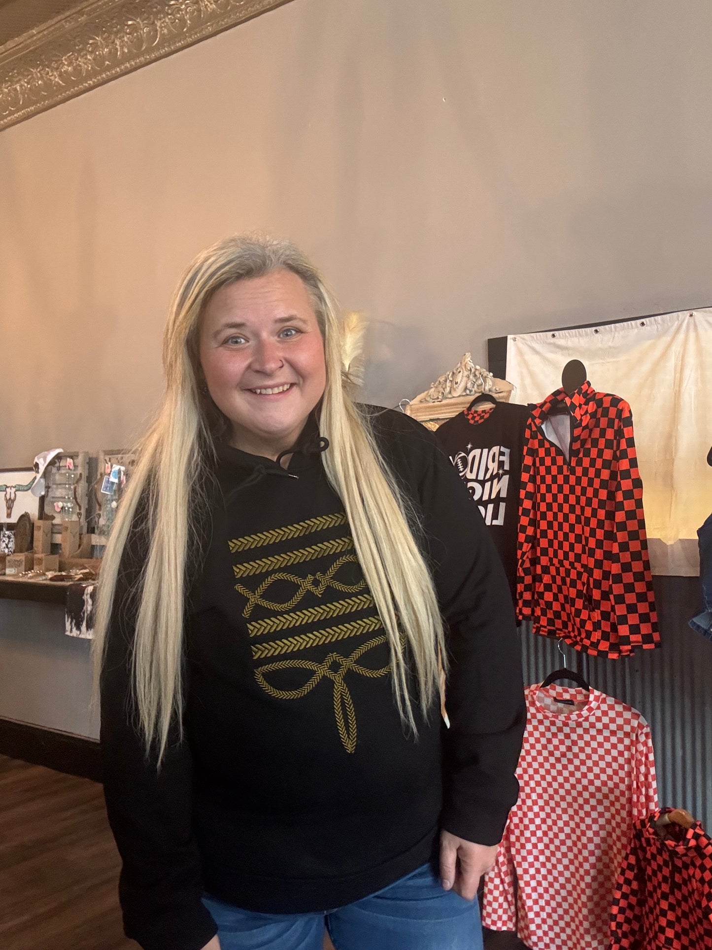 Black Hoodie W Camel Boot Stitch Embroidery