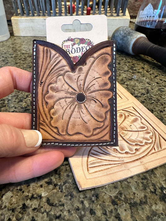 Hand Tooled Leather Boot Wallet with a Sheridan Flower