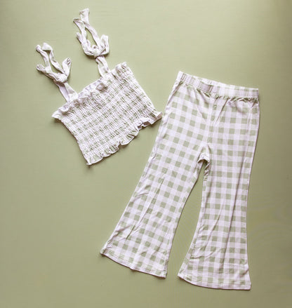 SAGE GINGHAM DREAM SMOCKED FLARE SET