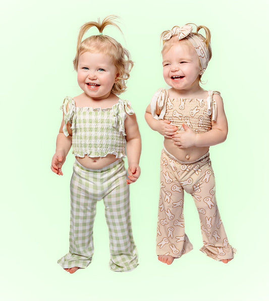 SAGE GINGHAM DREAM SMOCKED FLARE SET