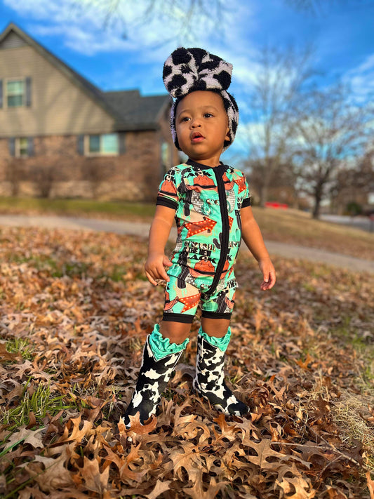 Cow print is the New Black Bamboo Shortie Romper