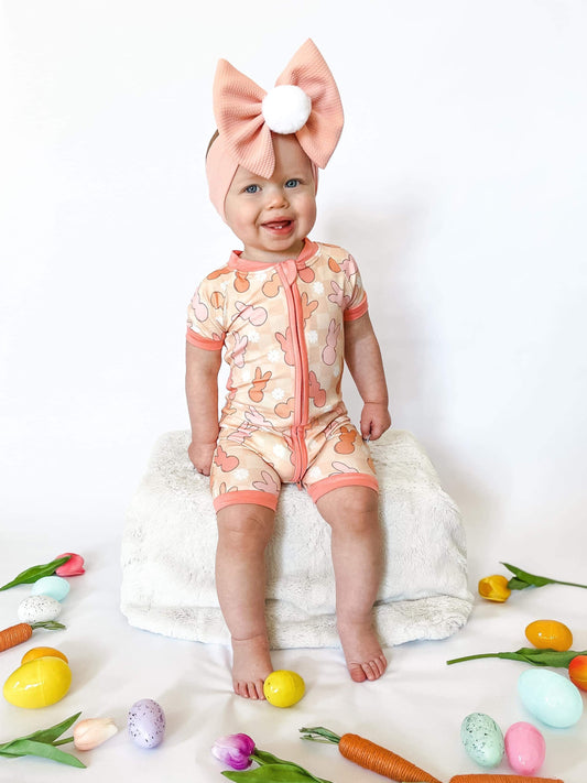 Peach Bunnies Bamboo Shortie Romper (FINAL SALE)