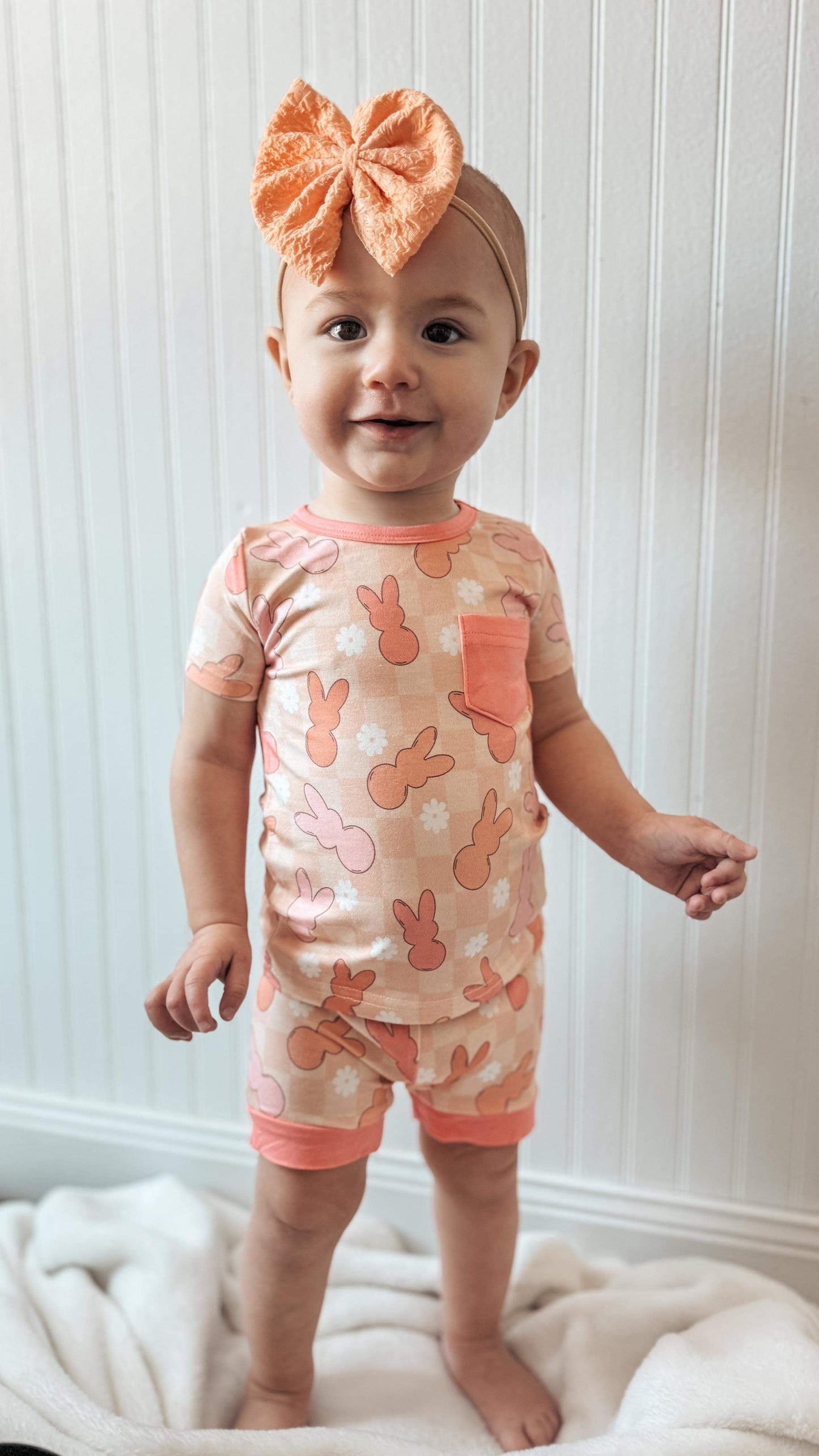 Peach Bunnies Bamboo Set