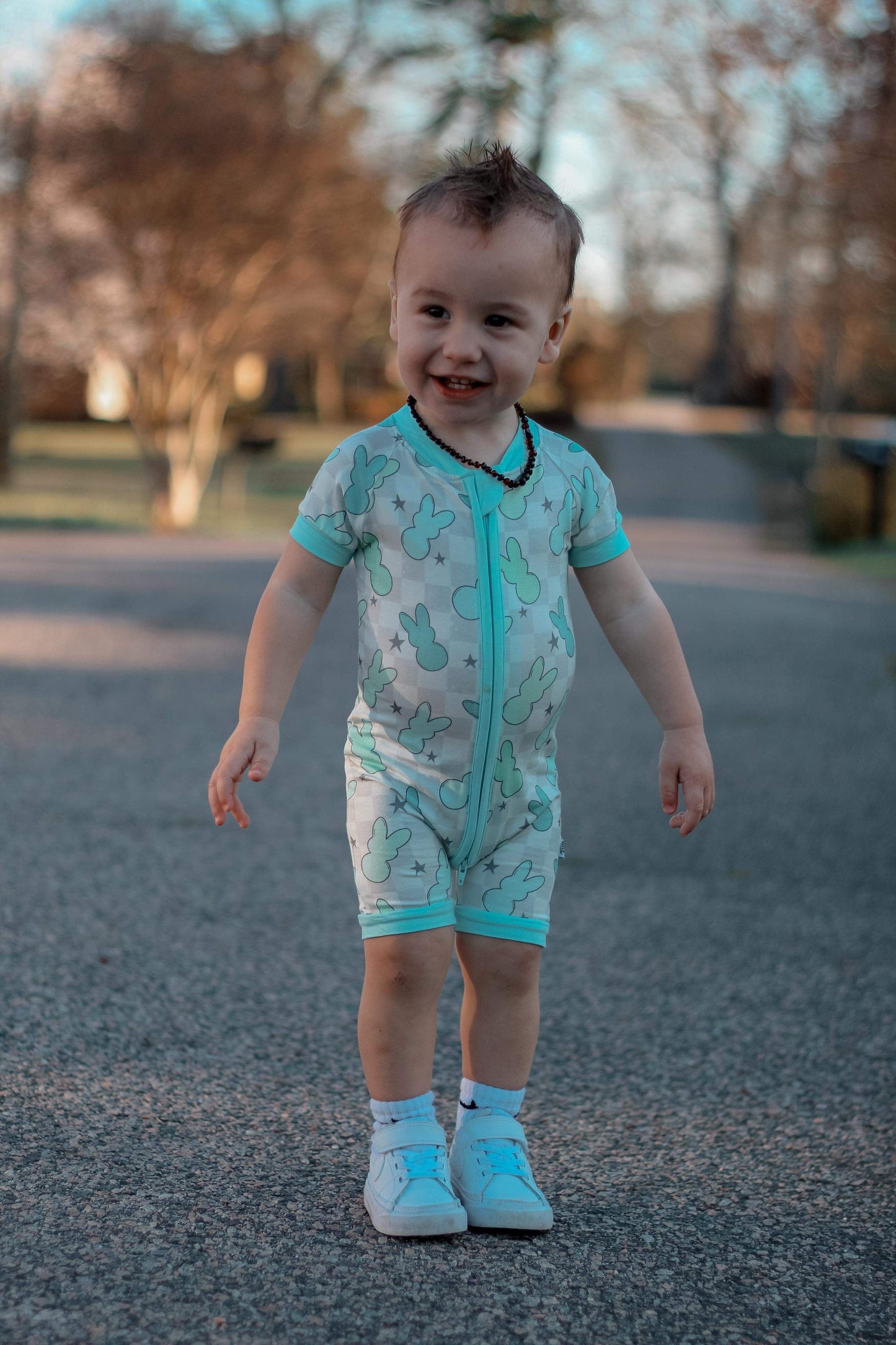 Blue Bunnies Bamboo Shortie Romper (FINAL SALE)