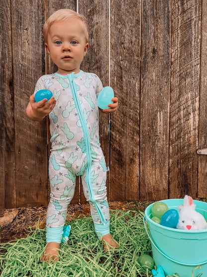 Blue Bunnies Short Sleeve Bamboo Sleeper (FINAL SALE)