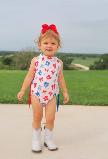 Patriotic Bows Fringe Romper