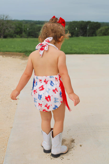 Patriotic Bows Fringe Romper