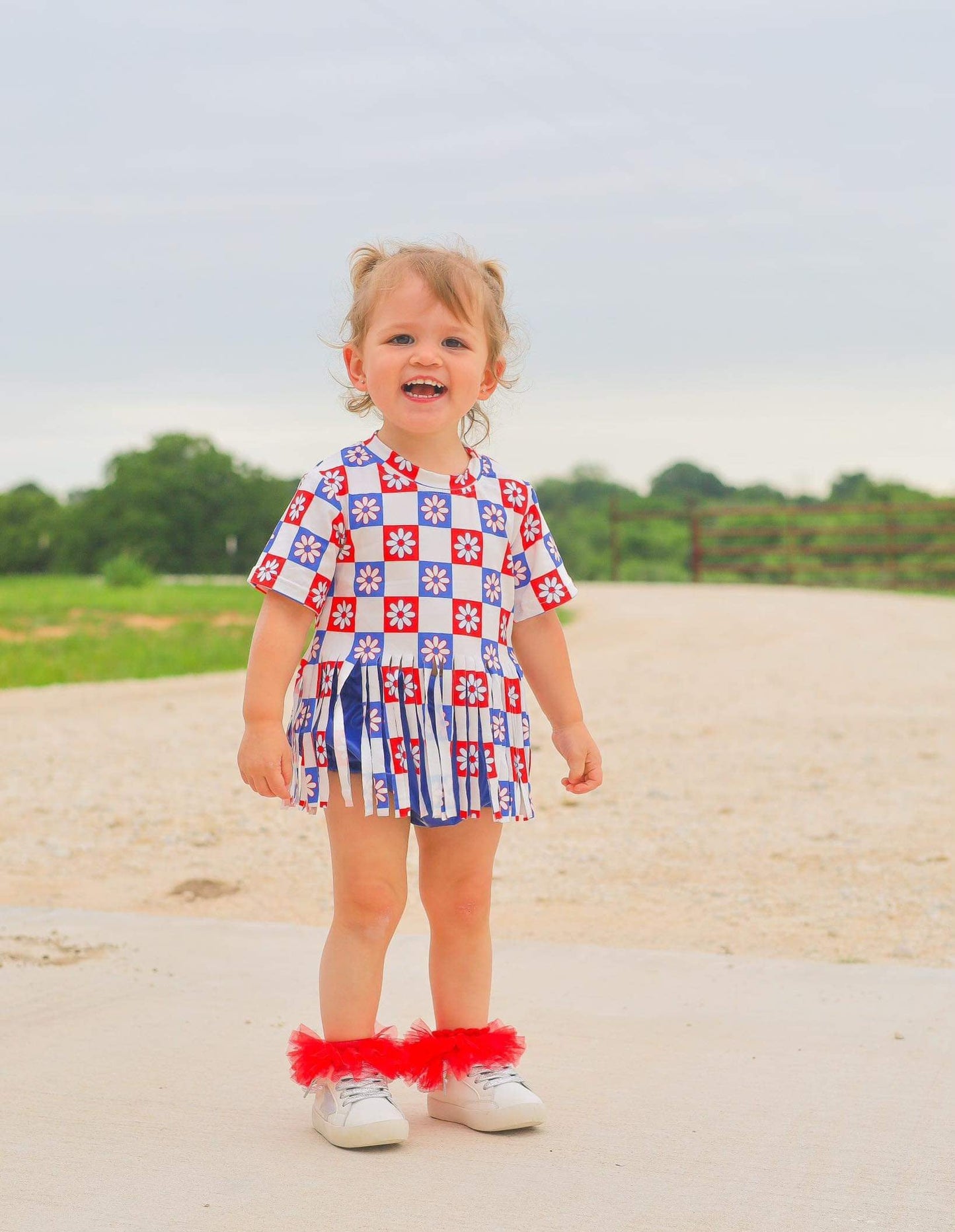 Floral Checkered Patriotic Fringe Top