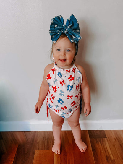 Patriotic Bows Fringe Romper