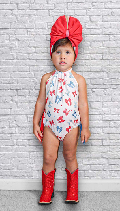 Patriotic Bows Fringe Romper