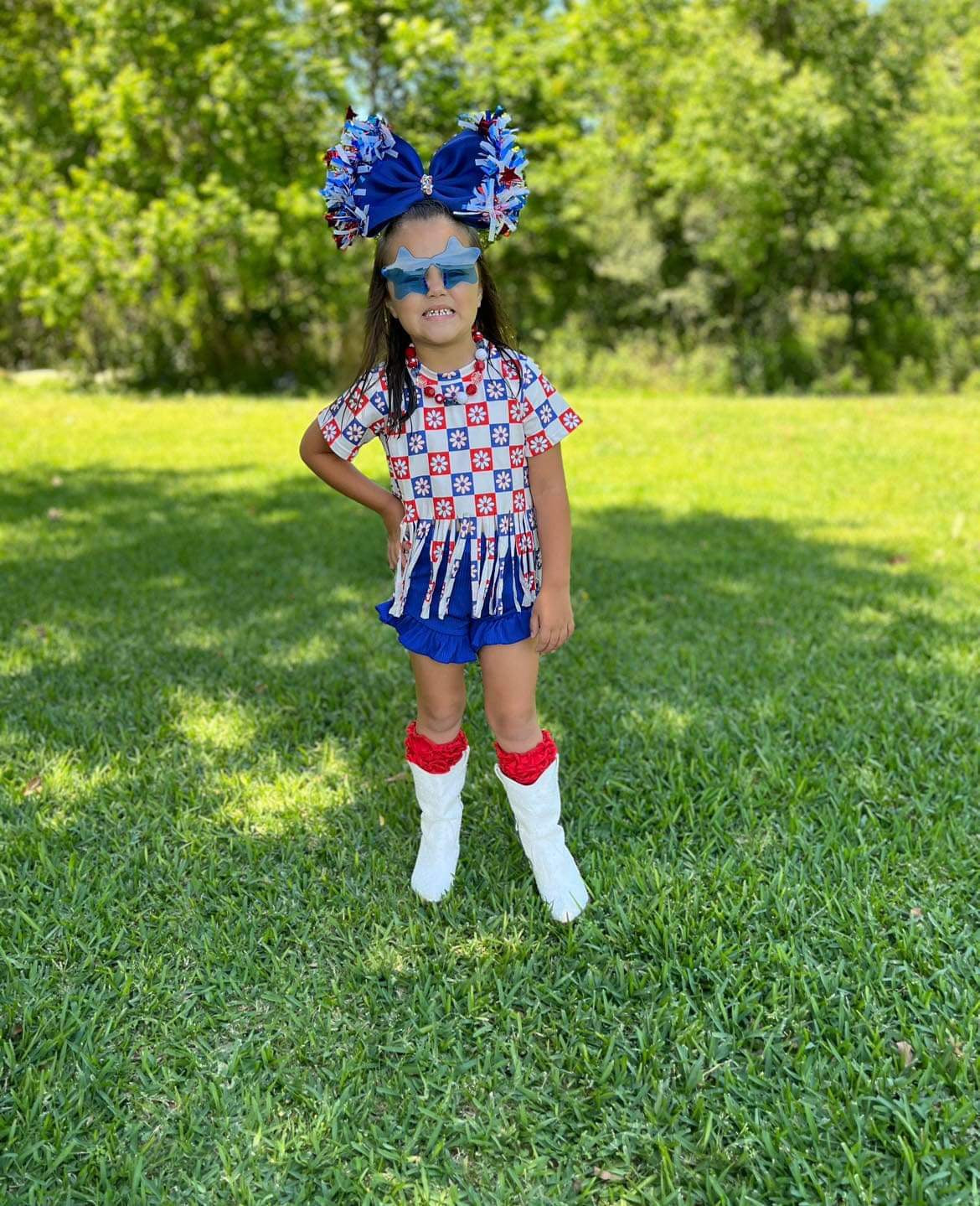 Floral Checkered Patriotic Fringe Top