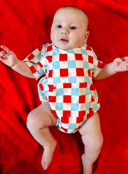 Patriotic Checks Bubble Romper