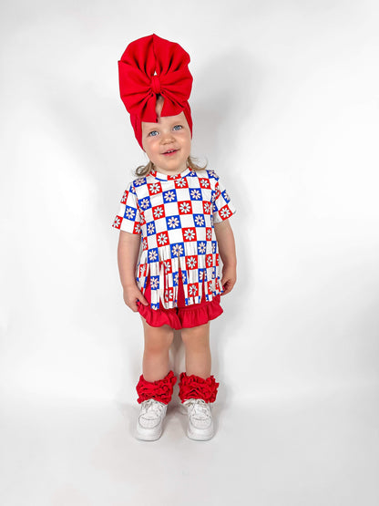 Floral Checkered Patriotic Fringe Top