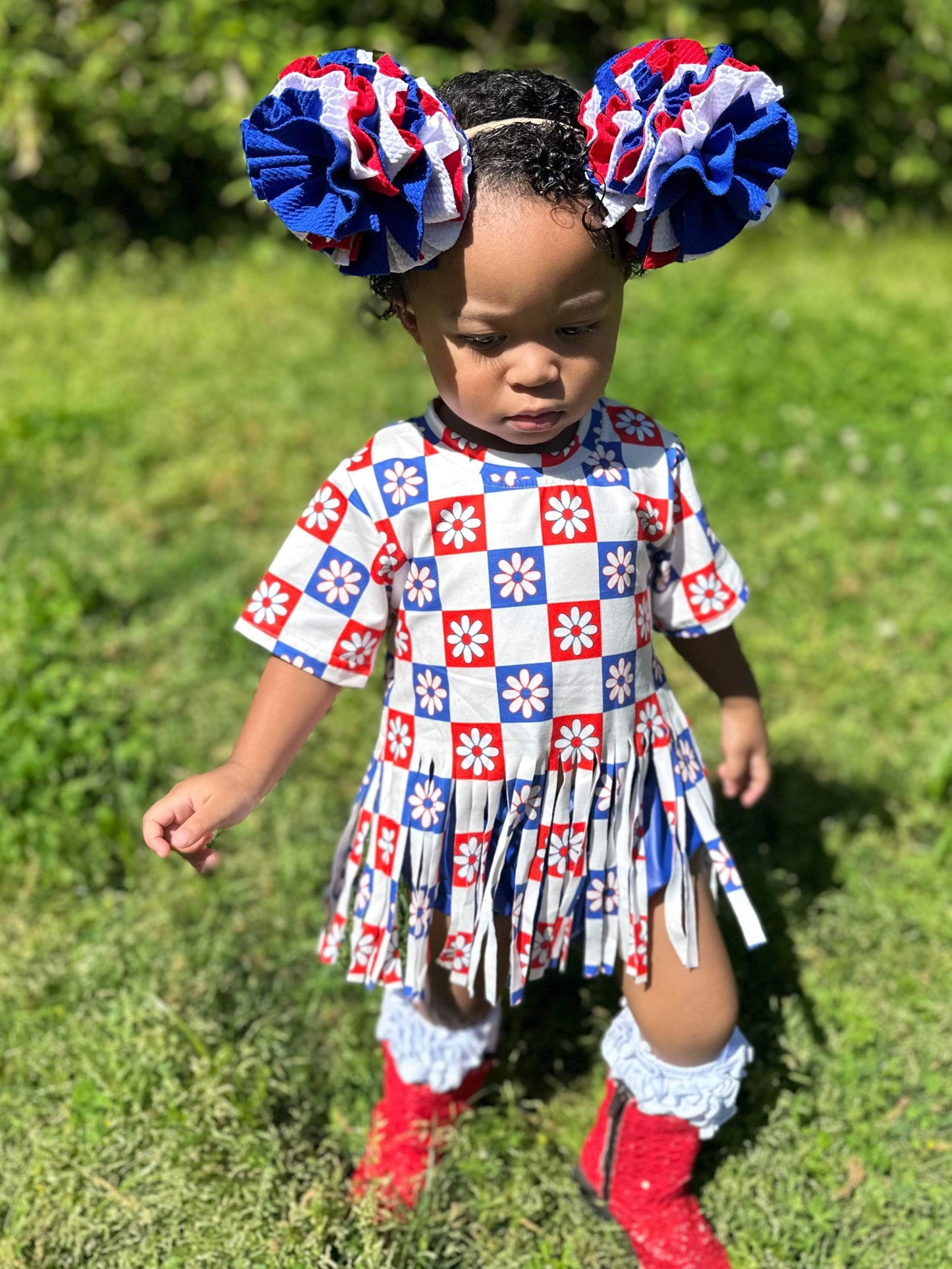 Floral Checkered Patriotic Fringe Top