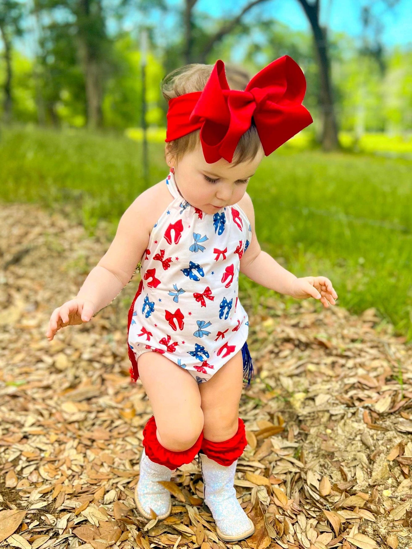 Patriotic Bows Fringe Romper