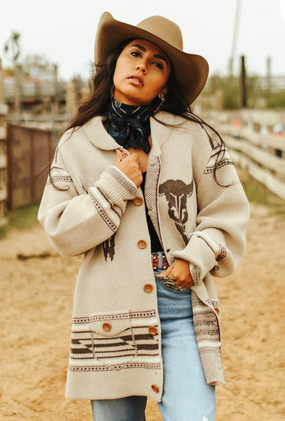 Cream Cowskull Sweater Cardigan