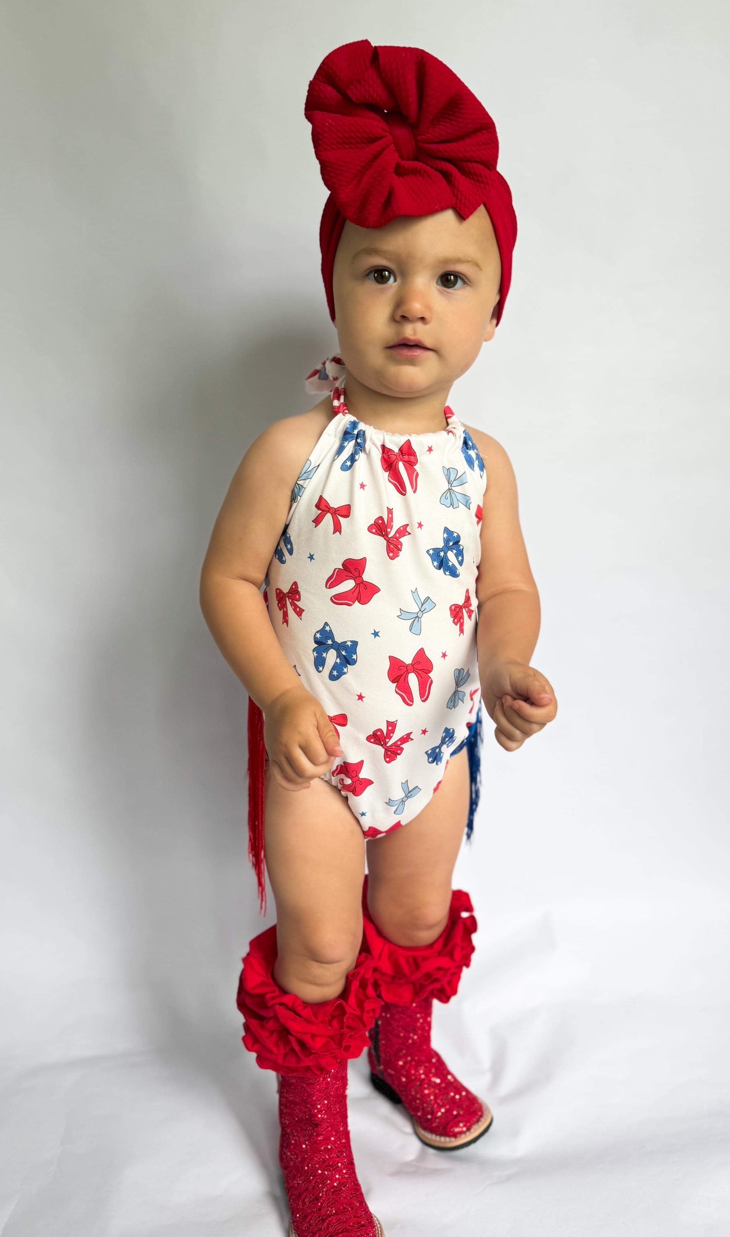 Patriotic Bows Fringe Romper