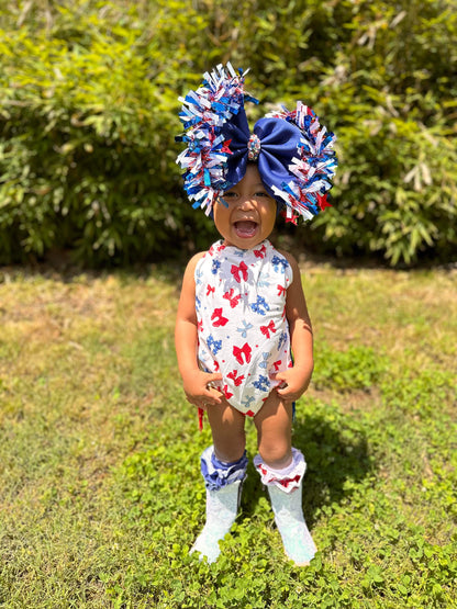 Patriotic Bows Fringe Romper