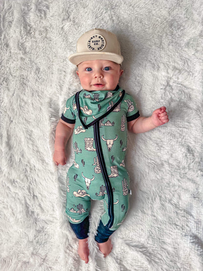 Teal Wild West Bamboo Short Sleeve Sleeper